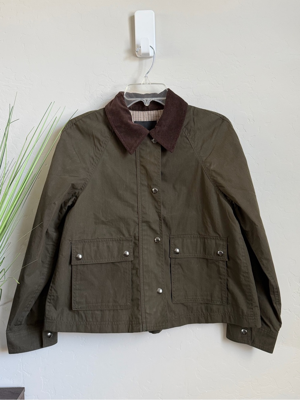 Madewell NWT Waxed Zip-Front Barn Jacket Trench Green Corduroy Collar XS
